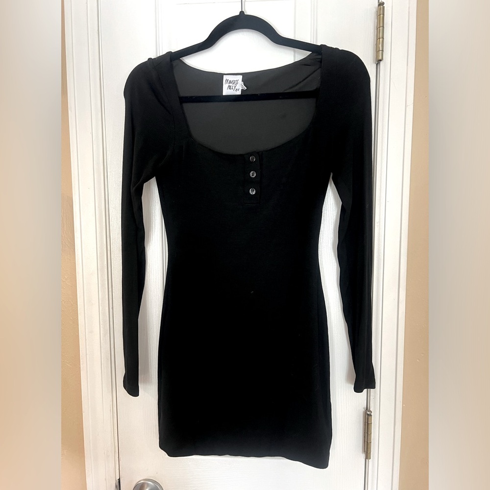 Princess Polly Colbert long sleeve knit mini dress in black (size 4)
